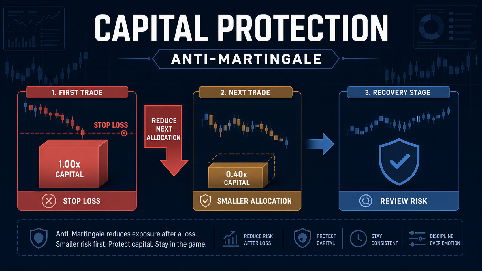 Схема Anti-Martingale: Stop Loss и уменьшенный депозит следующей сделки
