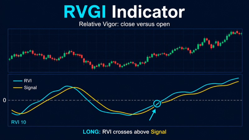 Индикатор RVGI с линией и Signal на графике криптовалюты