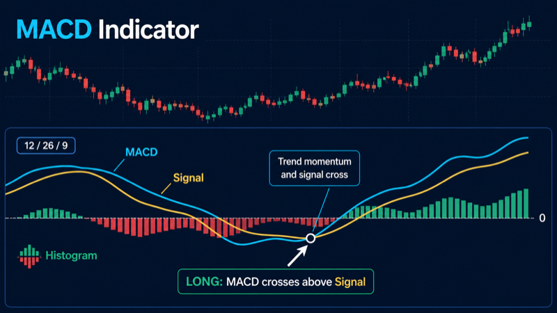 Индикатор MACD с линией, Signal и гистограммой на графике криптовалюты