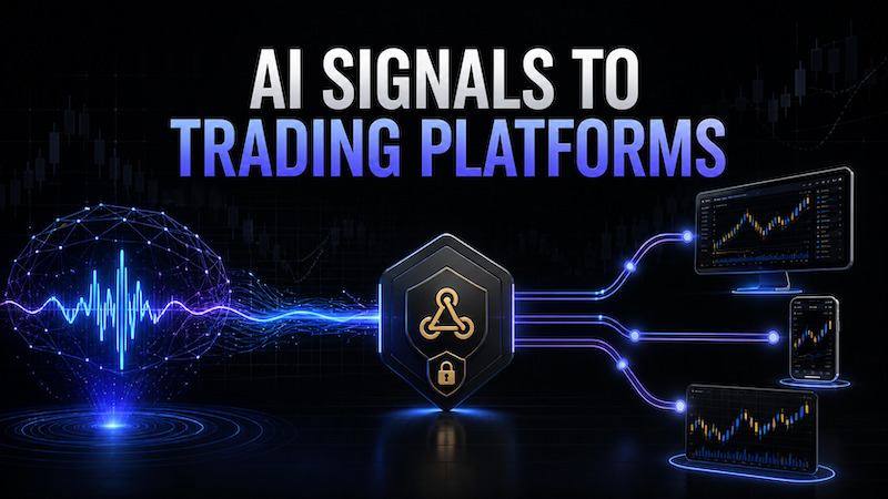 AI signals connect to trading platforms through a secure webhook bridge